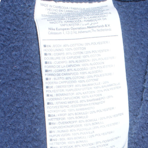 Nike Men Blue Pullover Hoodie L Fleece Logo Sportswear