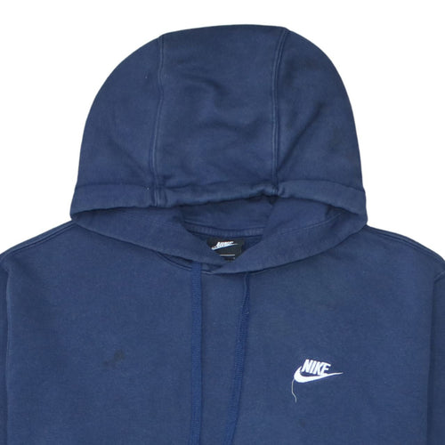 Nike Men Blue Pullover Hoodie L Fleece Logo Sportswear