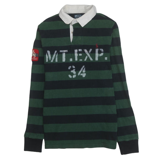 Ralph Lauren Men's Green Striped Slim Fit Rugby Sweatshirt M