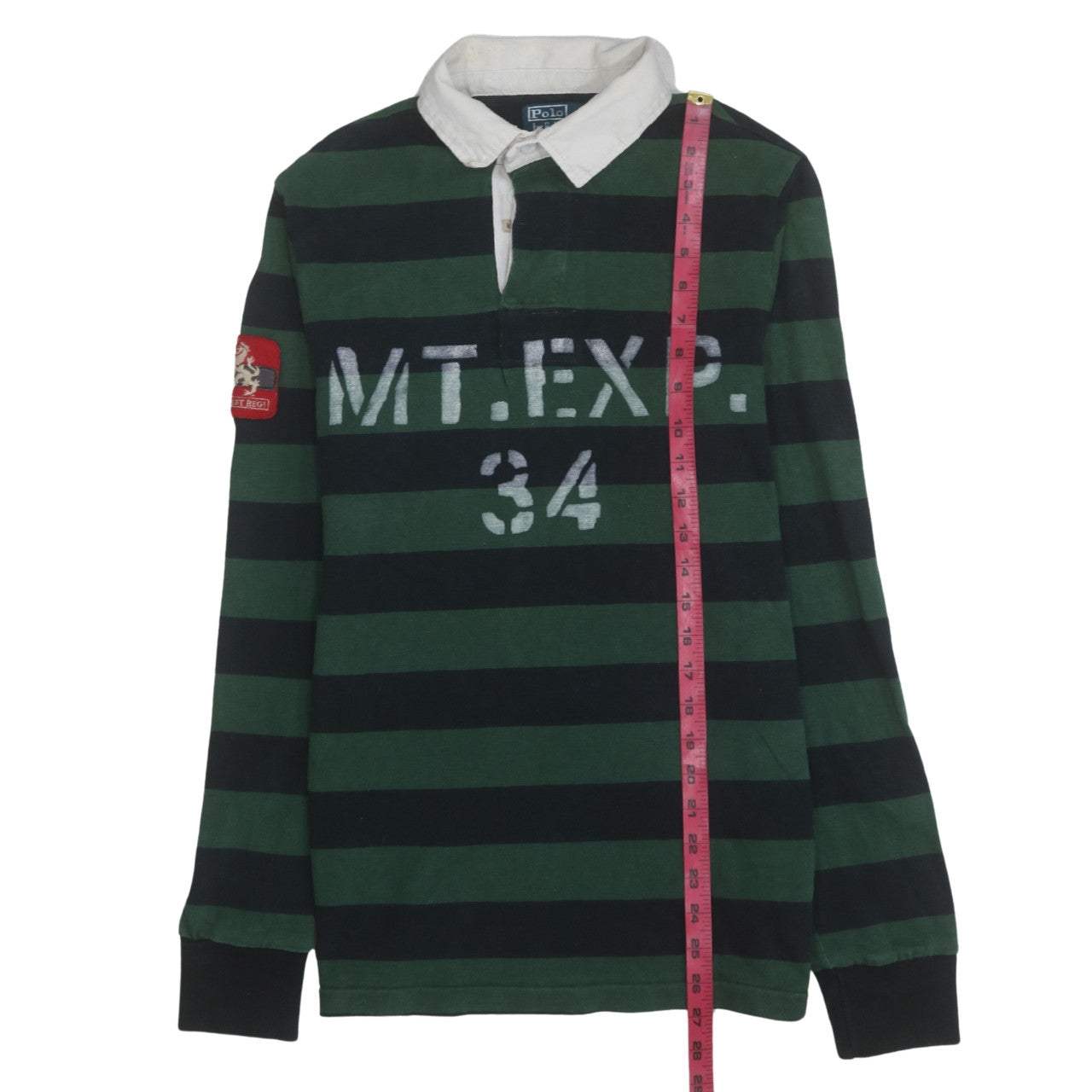 Ralph Lauren Men's Green Striped Slim Fit Rugby Sweatshirt M