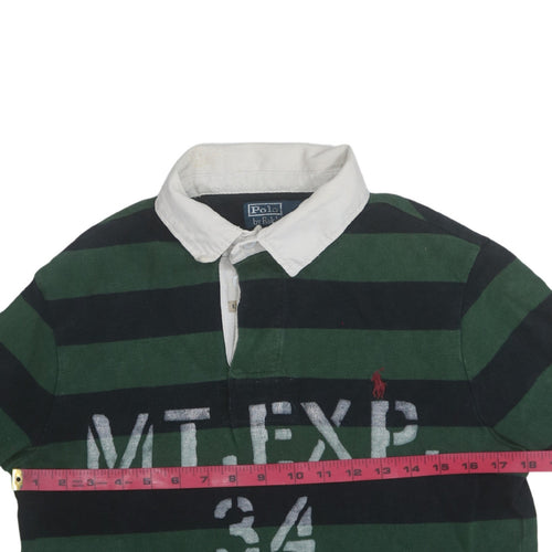 Ralph Lauren Men's Green Striped Slim Fit Rugby Sweatshirt M