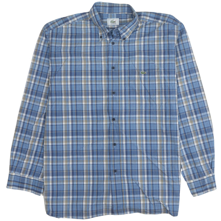 Lacoste Men's Blue Checked Button-Down Long Sleeve Cotton Shirt 16.5