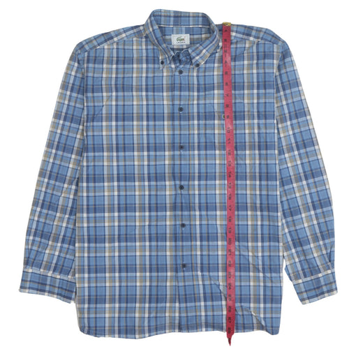 Lacoste Men's Blue Checked Button-Down Long Sleeve Cotton Shirt 16.5