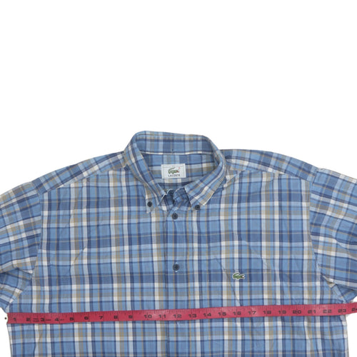 Lacoste Men's Blue Checked Button-Down Long Sleeve Cotton Shirt 16.5