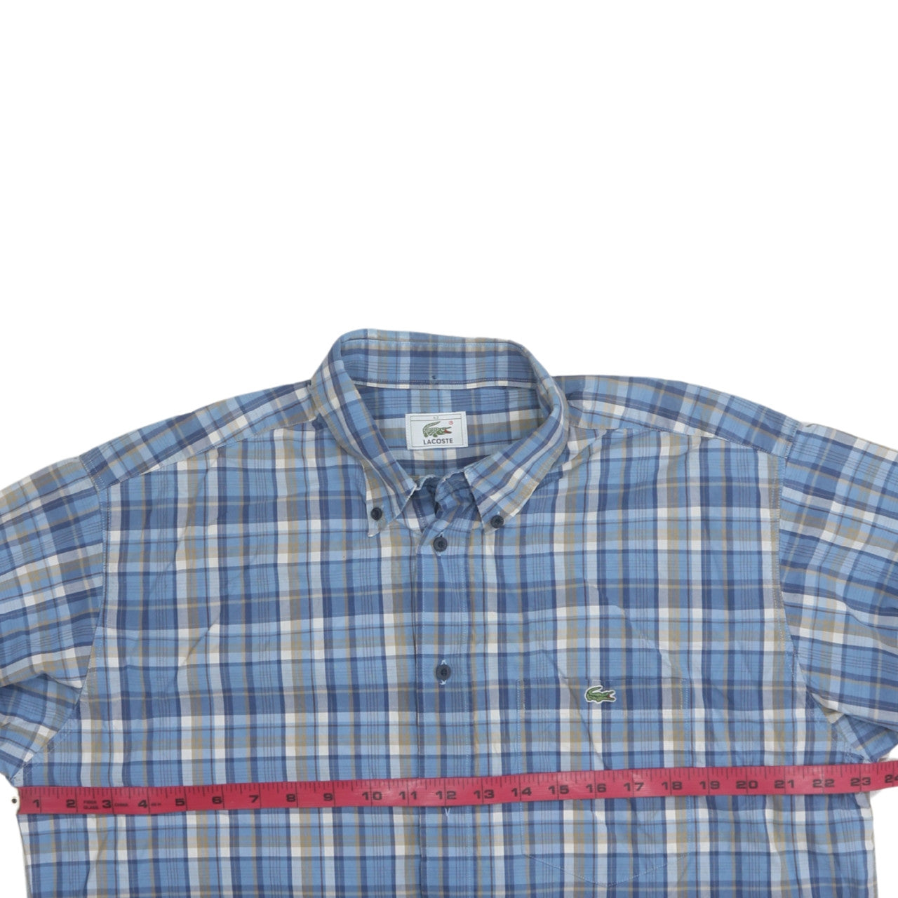 Lacoste Men's Blue Checked Button-Down Long Sleeve Cotton Shirt 16.5