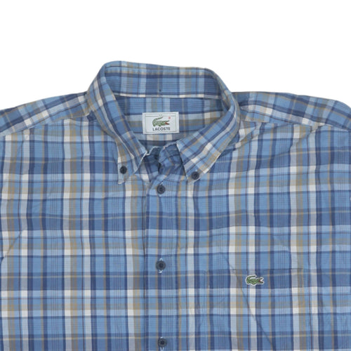 Lacoste Men's Blue Checked Button-Down Long Sleeve Cotton Shirt 16.5