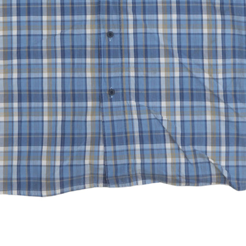 Lacoste Men's Blue Checked Button-Down Long Sleeve Cotton Shirt 16.5