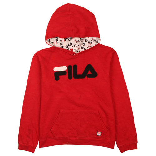 FILA Mens Red 2XL Pullover Hoodie Graphic Logo Fleece Sweatshirt