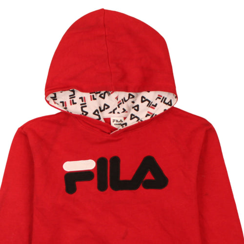 FILA Mens Red 2XL Pullover Hoodie Graphic Logo Fleece Sweatshirt