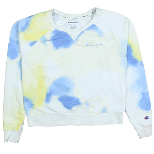 Champion Womens Blue Yellow Tie-Dye Pullover Sweatshirt L