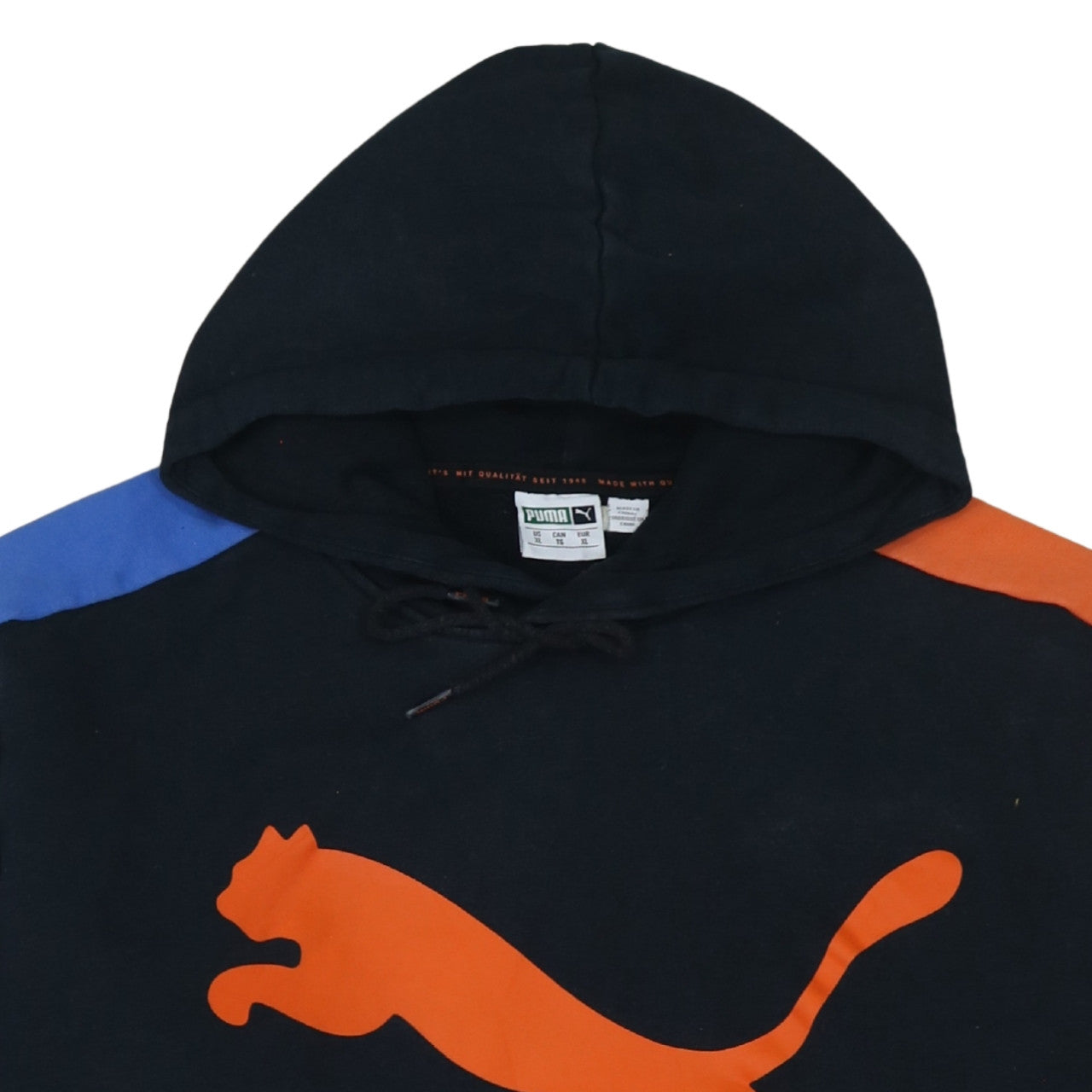 Puma Men’s Black XL Pullover Hoodie with Logo Graphic and Colour Block Sleeves