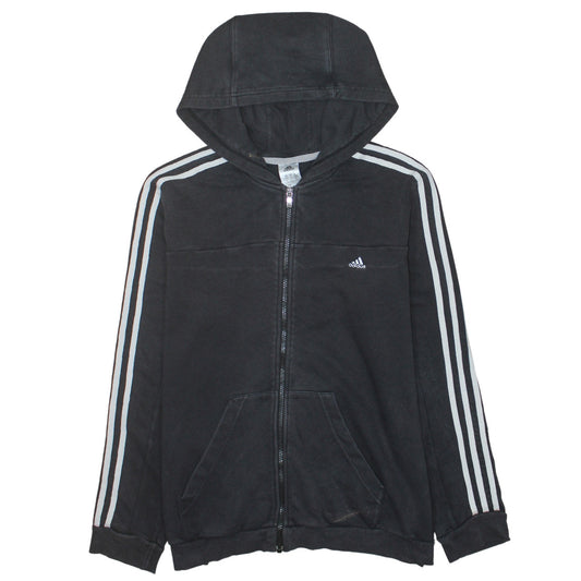 Adidas Women Black XL Full Zip Hoodie with Stripes