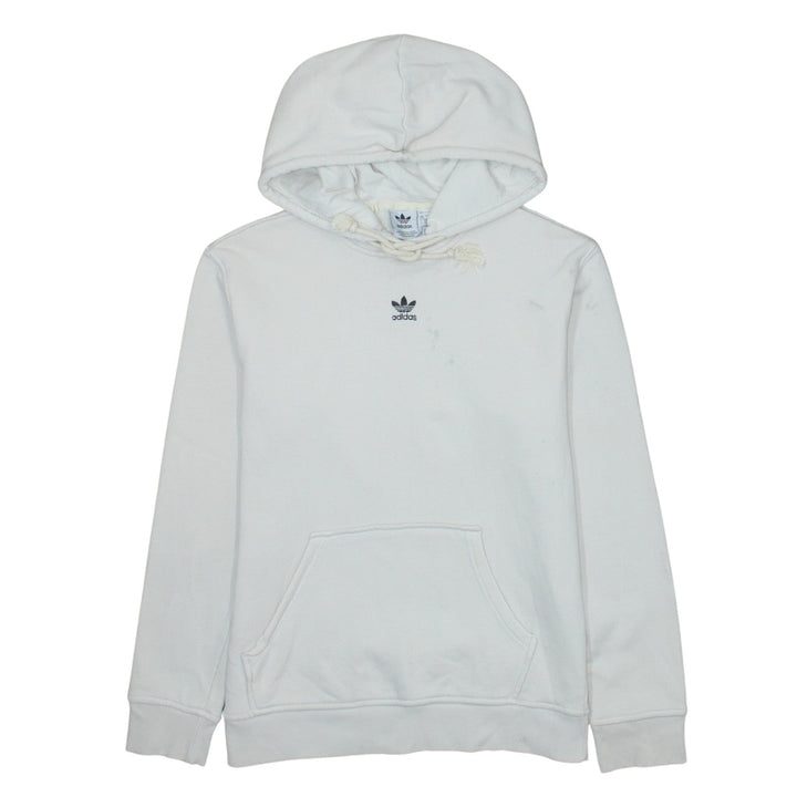 Adidas Womens White Pullover Hoodie UK 8-10 Cotton Logo Lined