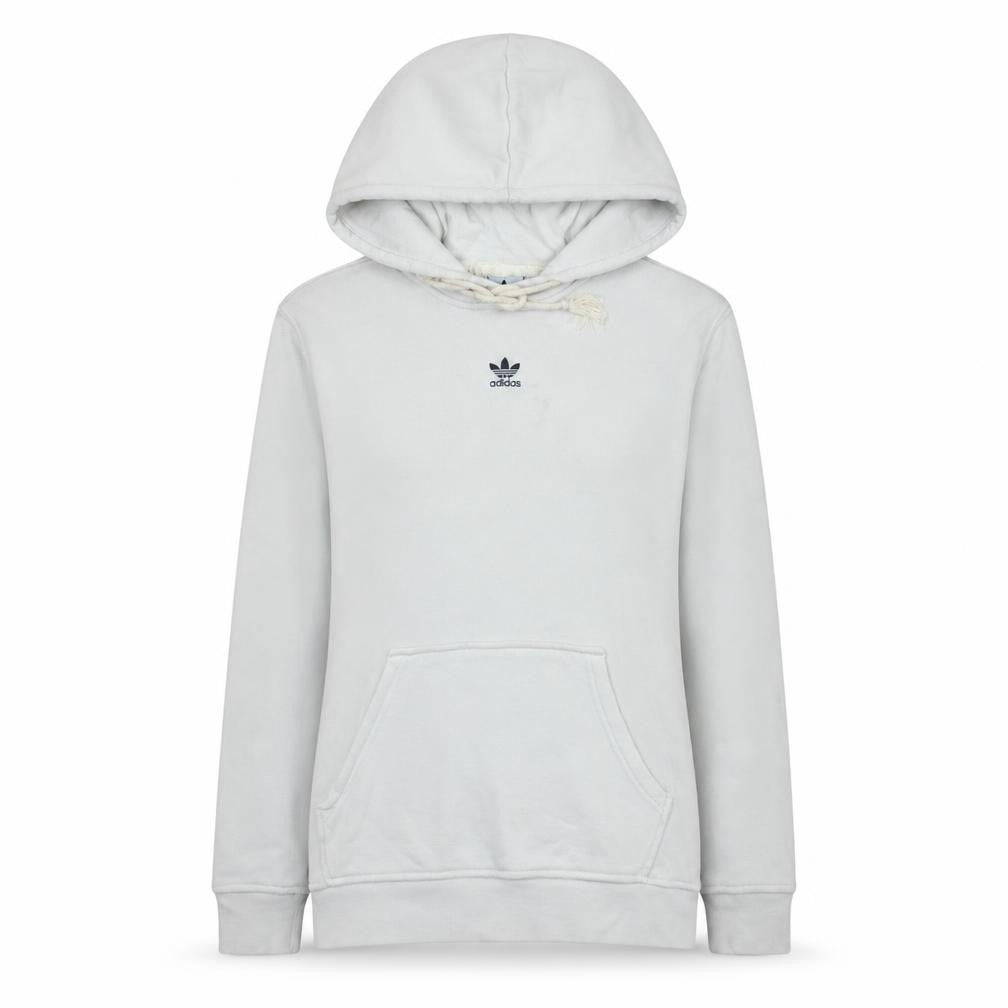 Front view of Adidas women’s white pullover hoodie uk 8-10 cotton logo lined