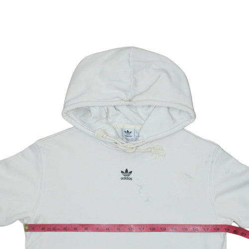Adidas Womens White Pullover Hoodie UK 8-10 Cotton Logo Lined
