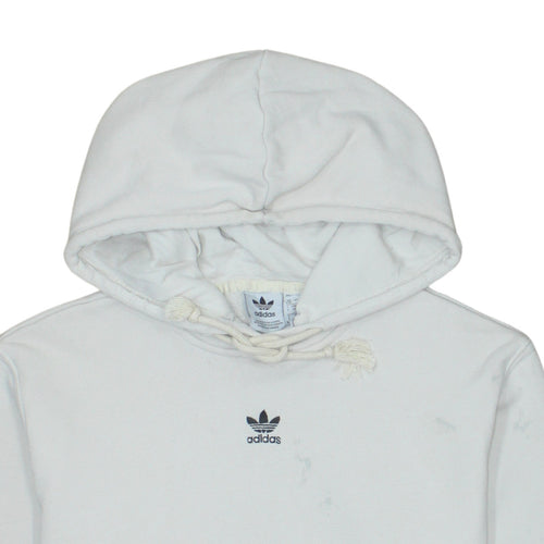 Adidas Womens White Pullover Hoodie UK 8-10 Cotton Logo Lined