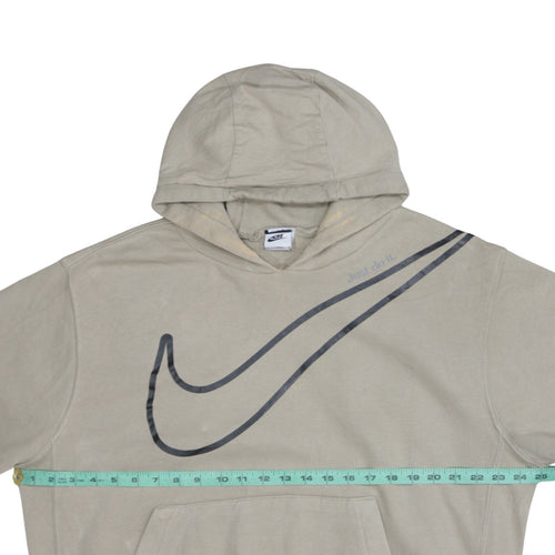 Nike Men Beige Pullover Hoodie M Logo Graphic Sportswear