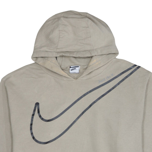 Nike Men Beige Pullover Hoodie M Logo Graphic Sportswear