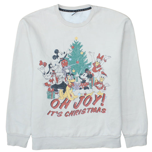 Disney at George Women White Christmas Mickey Sweatshirt Size L 16-18
