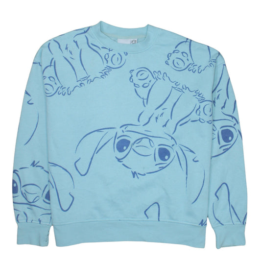 Disney Primark Women Blue Stitch Sweatshirt Size S 10/12 Crew Neck