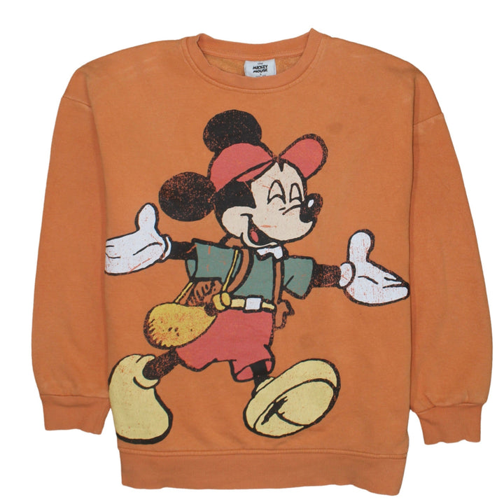 Disney Mickey Mouse Orange Sweatshirt Women S 10/12 Cotton Blend Crew Neck