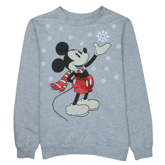 Disney Women Grey Mickey Mouse Glitter Graphic Sweatshirt Size 8