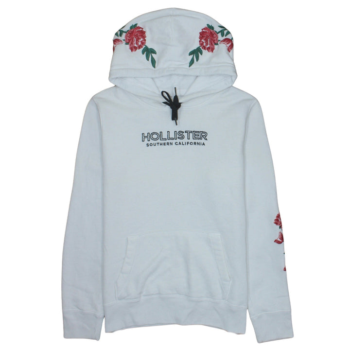 Hollister Women's White Embroidered Floral Pullover Hoodie Size S