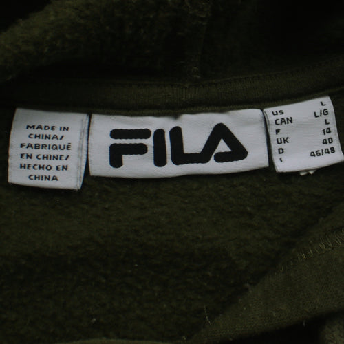 FILA Womens Green Pullover Hoodie Size L Logo Casual Sweatshirt