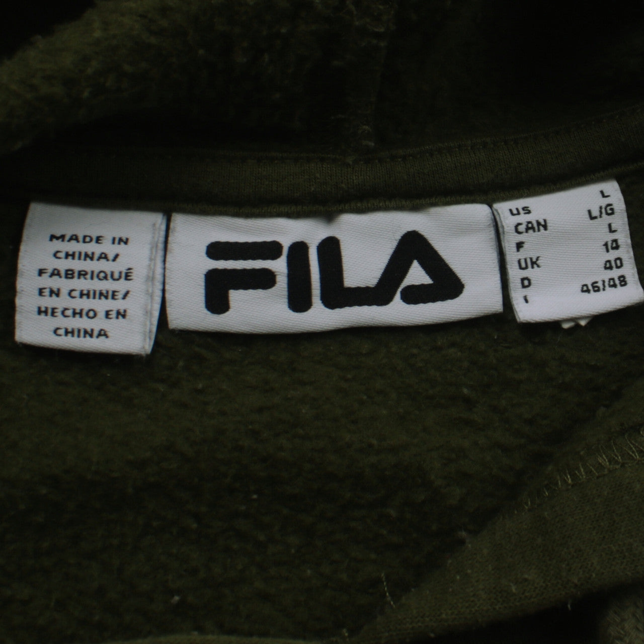 FILA Womens Green Pullover Hoodie Size L Logo Casual Sweatshirt