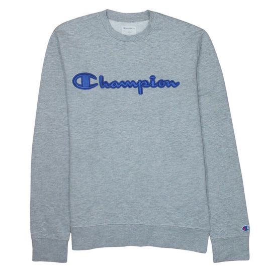 Champion Men's Grey Small Crew Neck Embroidered Logo Sweatshirt