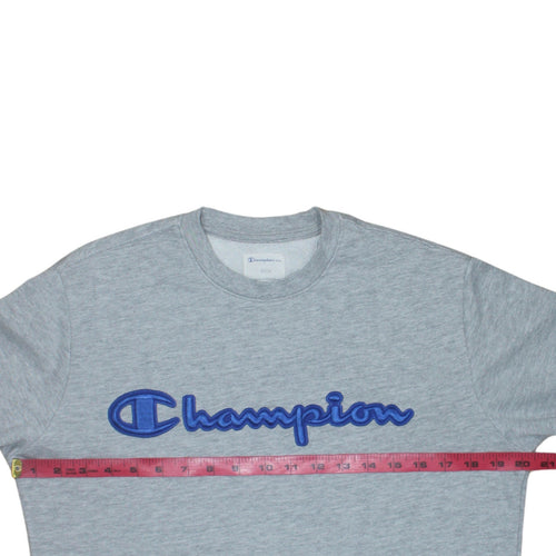 Champion Men's Grey Small Crew Neck Embroidered Logo Sweatshirt