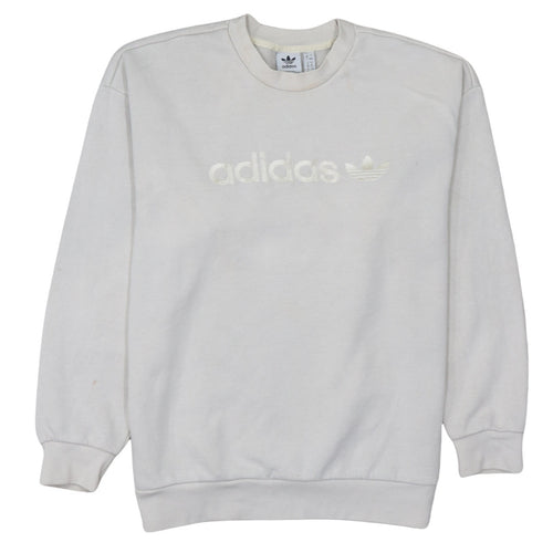 Adidas Women Ivory Crew Neck Logo Pullover Sweatshirt Size 12