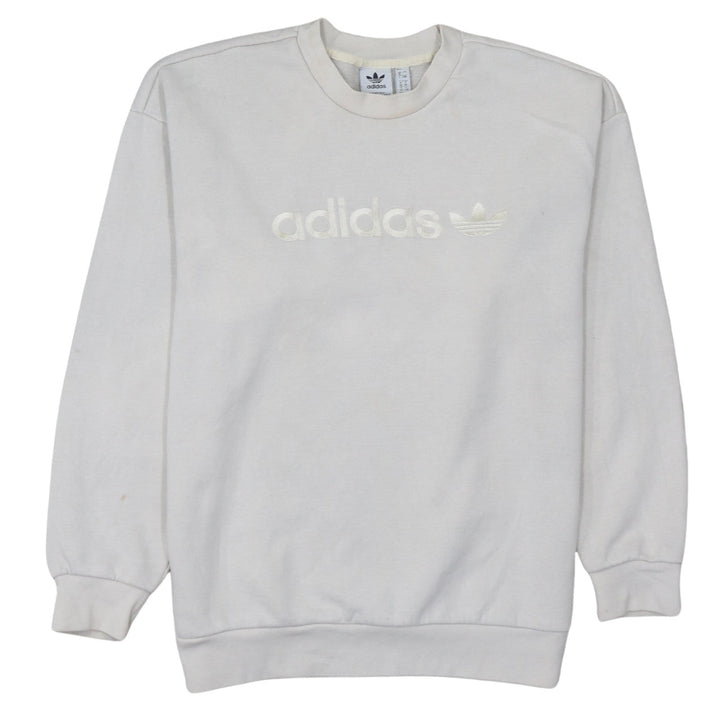 Adidas Women Ivory Crew Neck Logo Pullover Sweatshirt Size 12