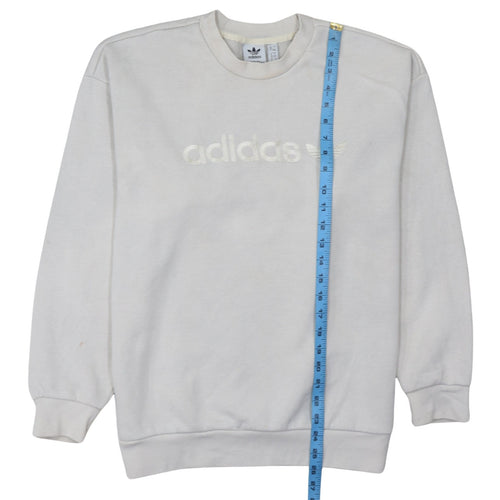 Adidas Women Ivory Crew Neck Logo Pullover Sweatshirt Size 12