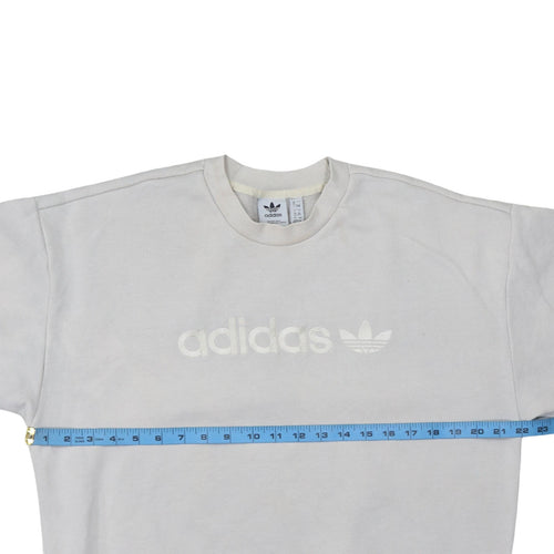 Adidas Women Ivory Crew Neck Logo Pullover Sweatshirt Size 12