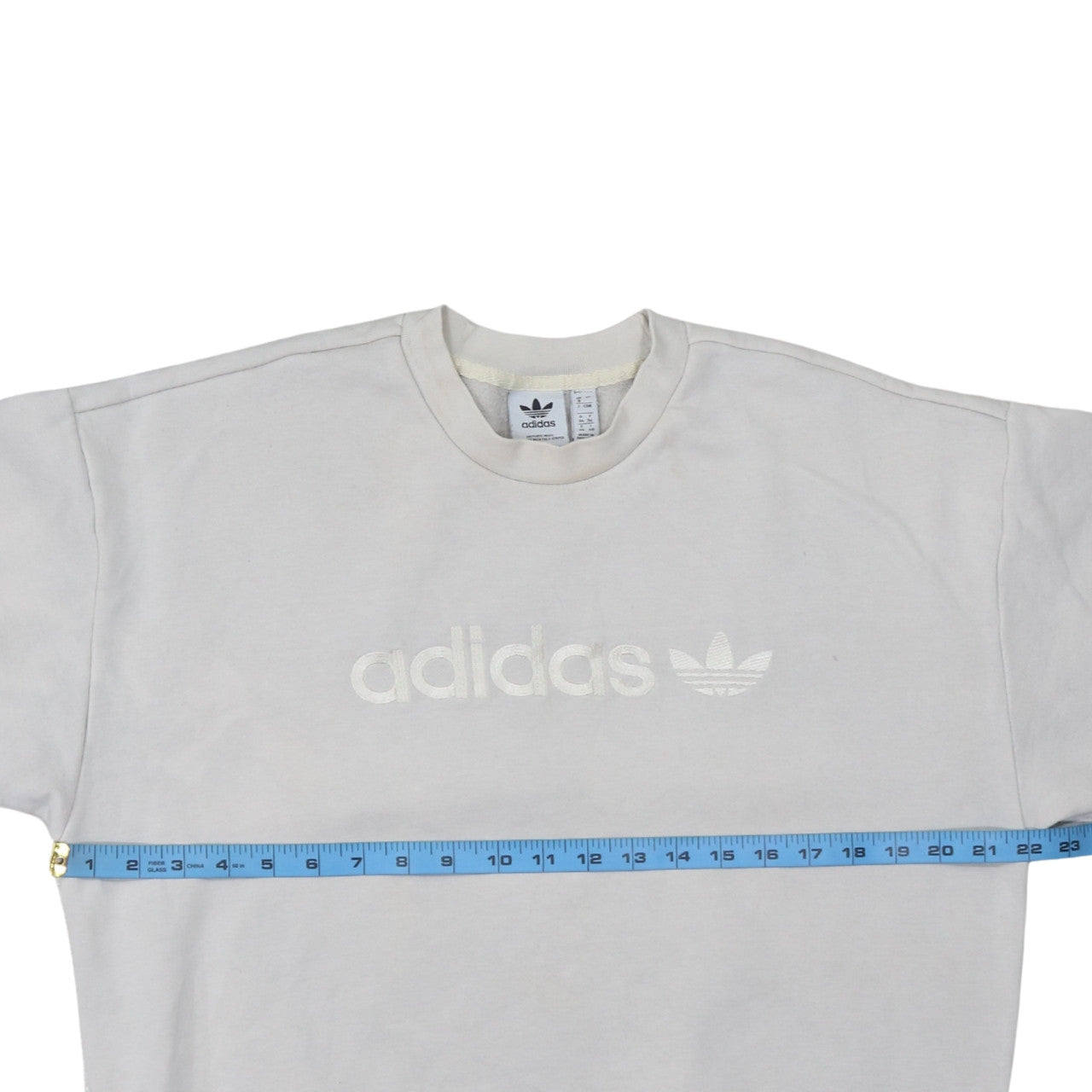 Adidas Women Ivory Crew Neck Logo Pullover Sweatshirt Size 12