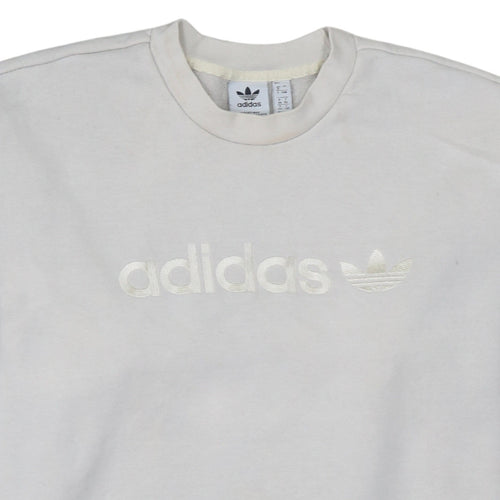 Adidas Women Ivory Crew Neck Logo Pullover Sweatshirt Size 12