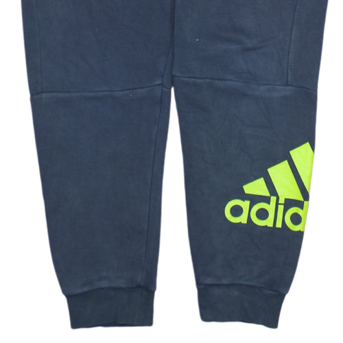 Adidas Boys Blue Jogger Sweatpants 13-14 Years Cotton Blend Fleece Tapered Fit