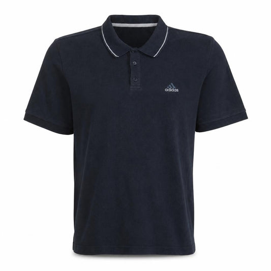 Front view of Adidas Men's Black Cotton Blend Polo Shirt, size L, Regular Fit