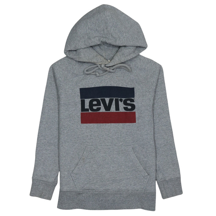 Levi's Mens Grey Pullover Hoodie Medium Logo Print Fleece