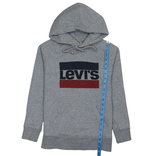 Levi's Mens Grey Pullover Hoodie Medium Logo Print Fleece