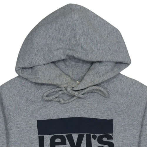 Levi's Mens Grey Pullover Hoodie Medium Logo Print Fleece