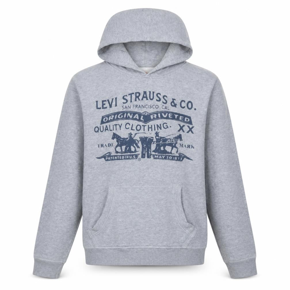 Front view of Levi's boys’ grey hoodie pullover 16 years cotton graphic print