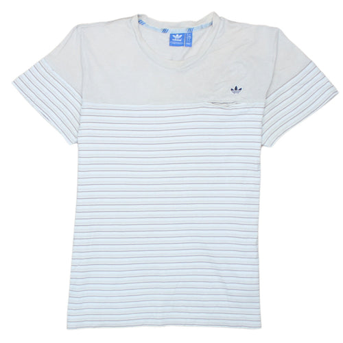 Adidas Men White Striped Cotton Crew Neck Short Sleeve T-Shirt L