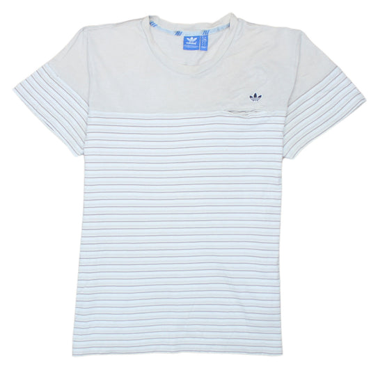 Adidas Men White Striped Cotton Crew Neck Short Sleeve T-Shirt L