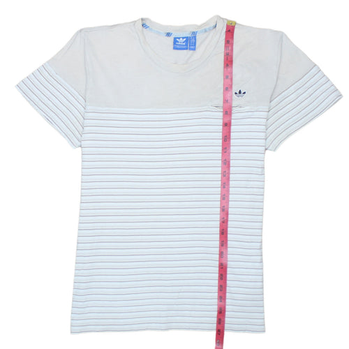 Adidas Men White Striped Cotton Crew Neck Short Sleeve T-Shirt L
