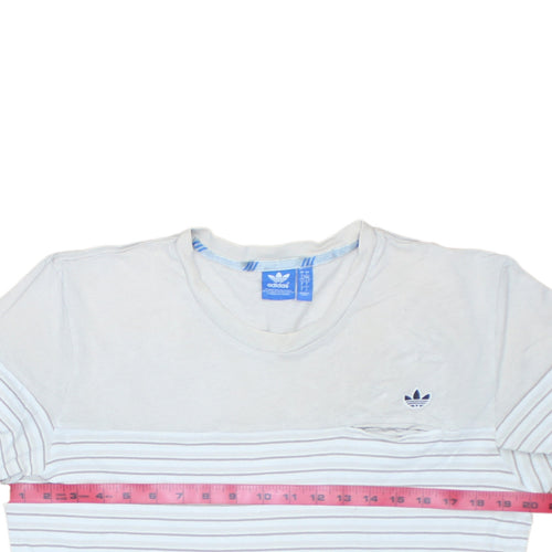 Adidas Men White Striped Cotton Crew Neck Short Sleeve T-Shirt L