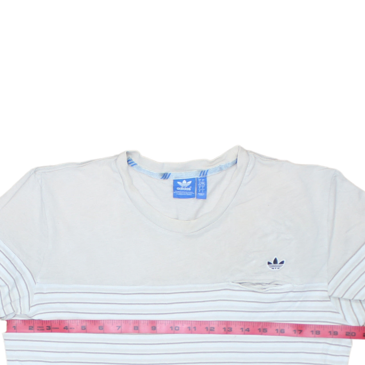 Adidas Men White Striped Cotton Crew Neck Short Sleeve T-Shirt L