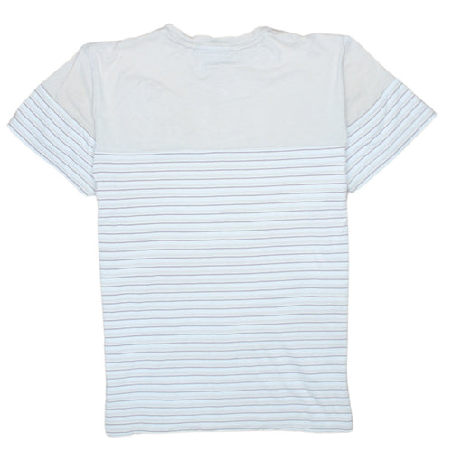 Adidas Men White Striped Cotton Crew Neck Short Sleeve T-Shirt L