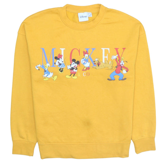 Disney Women Yellow Mickey & Co Sweatshirt S 10/12 Cotton Blend